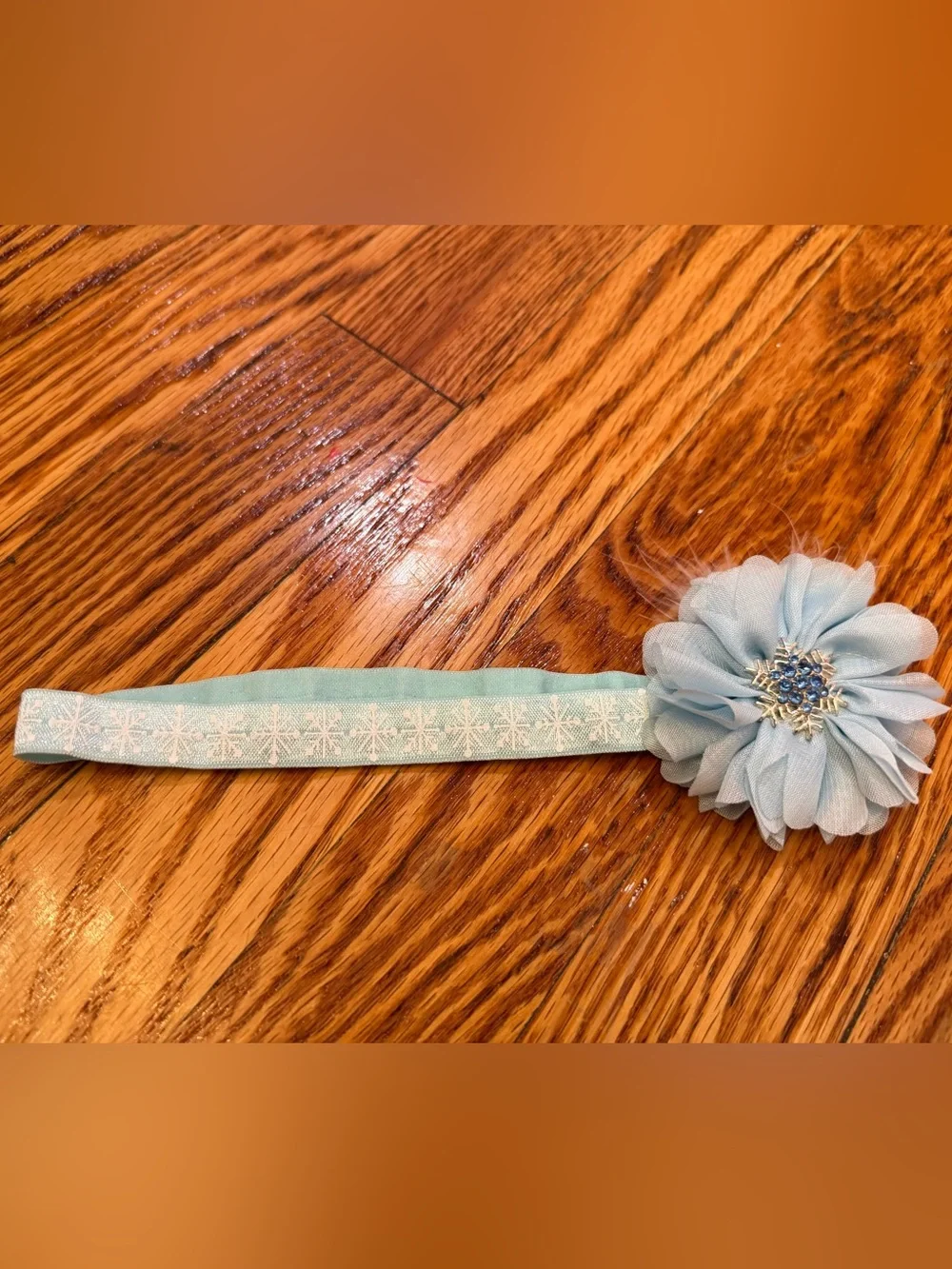 Light Blue Kids Headband with Snowflake Ribbon and Flower Accent